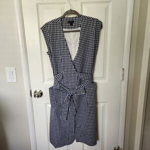 J.Crew Blue Gingham Summer Wrap Tie Midi DRess